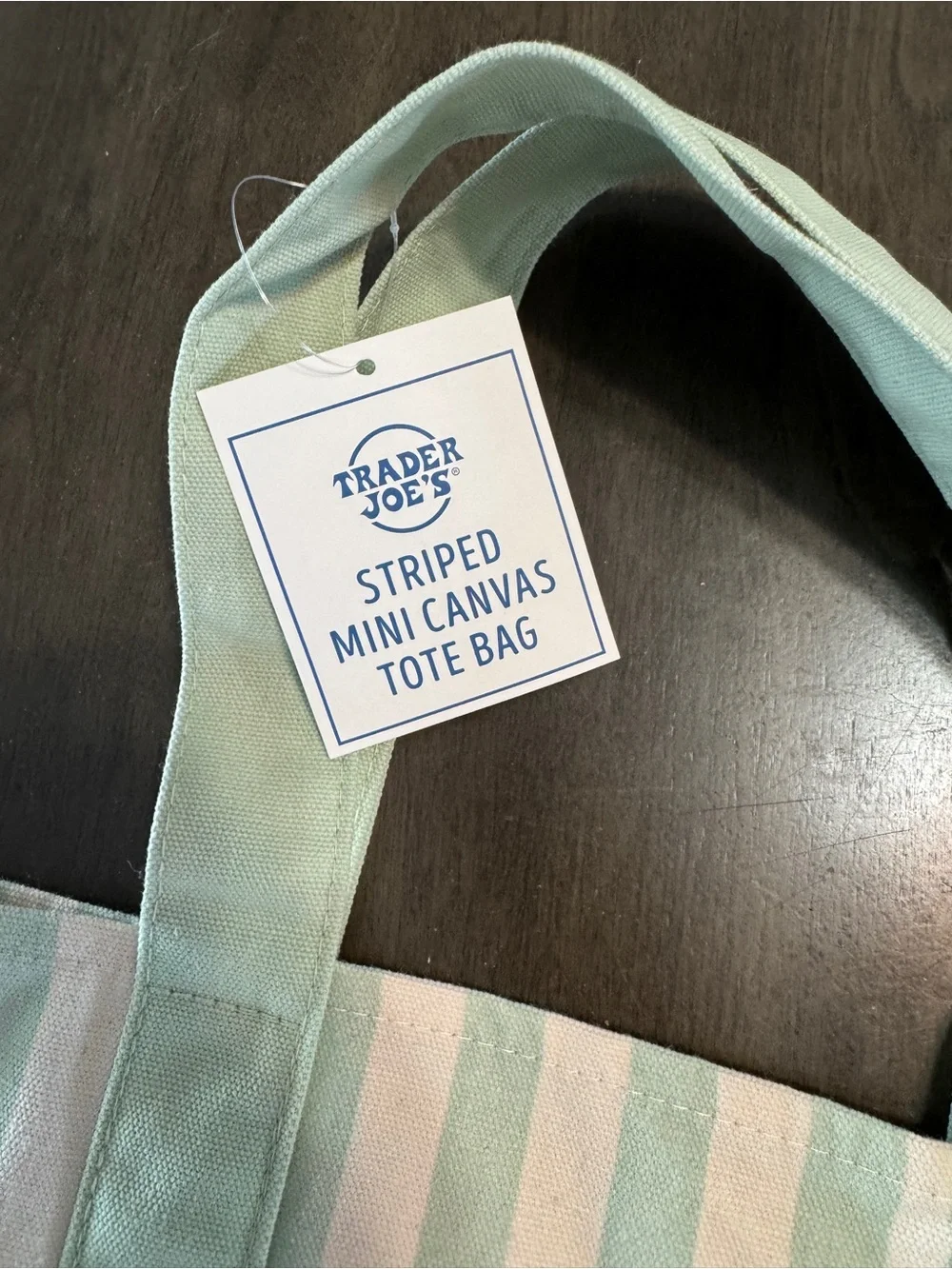 Trader Joe's Mint and Cream Striped Mini Canvas Tote - Picture 2 of 3